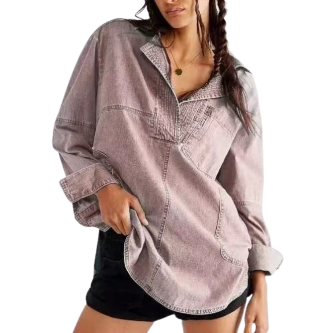 NALINAE™ – Chic V-Neck  Denim Tunic Top