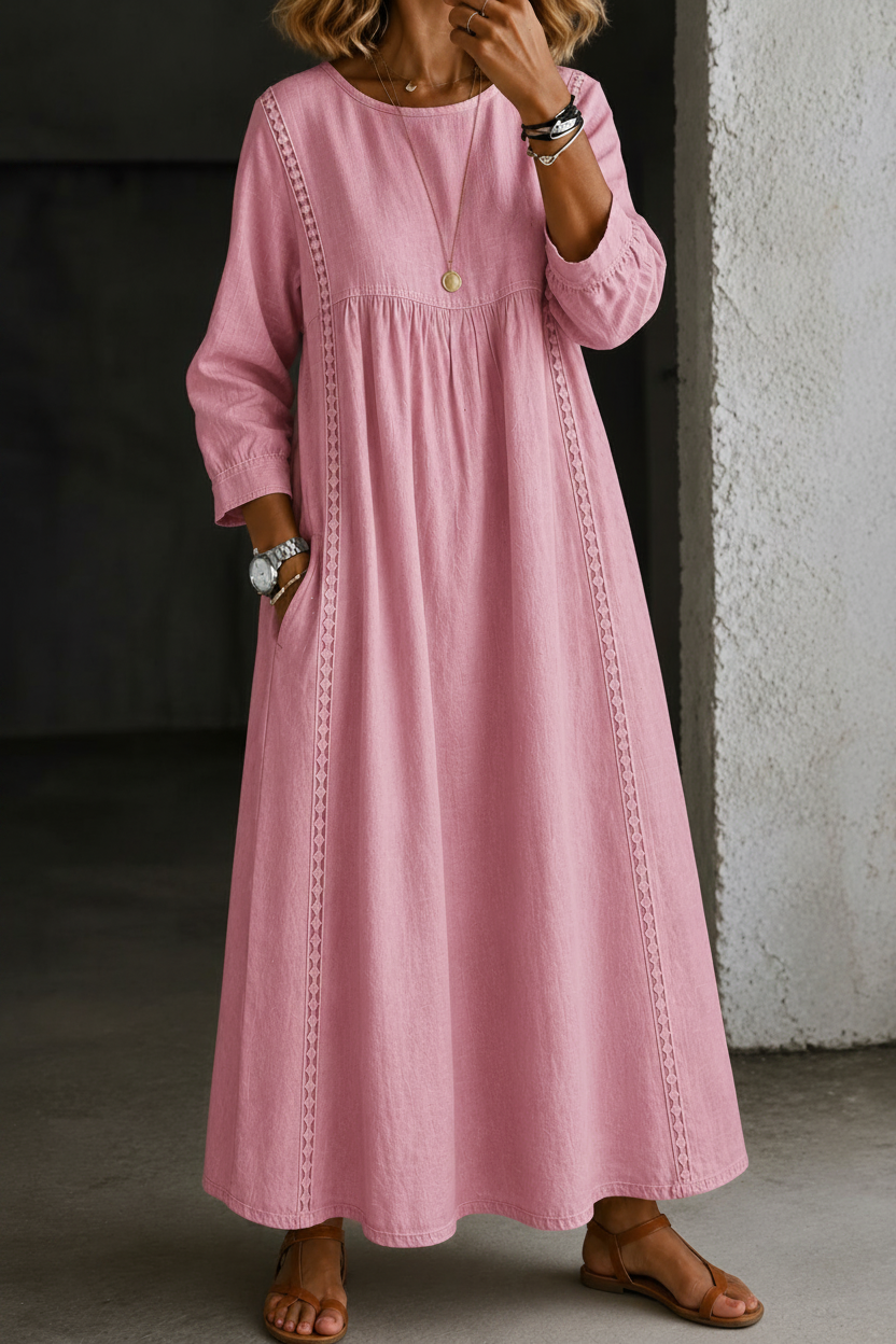 Melissa | Round Neck Long Sleeve Denim Dress