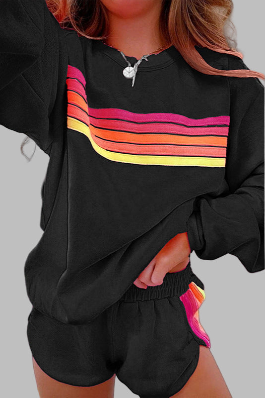 JOVIE™ - Comfy Striped Crew Neck Top and Shorts Pajama Set