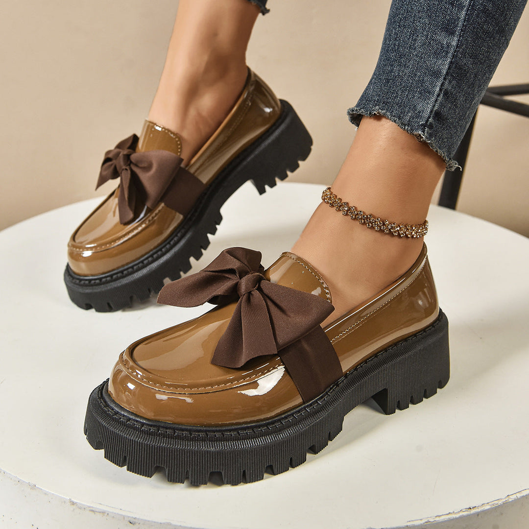 FULI™ - Elegant Solid Color Bowknot Slip-On Loafers