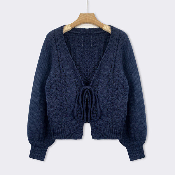 SHERICA™ – Cozy Vintage Chunky Tie-Front Long Sleeve Cardigan